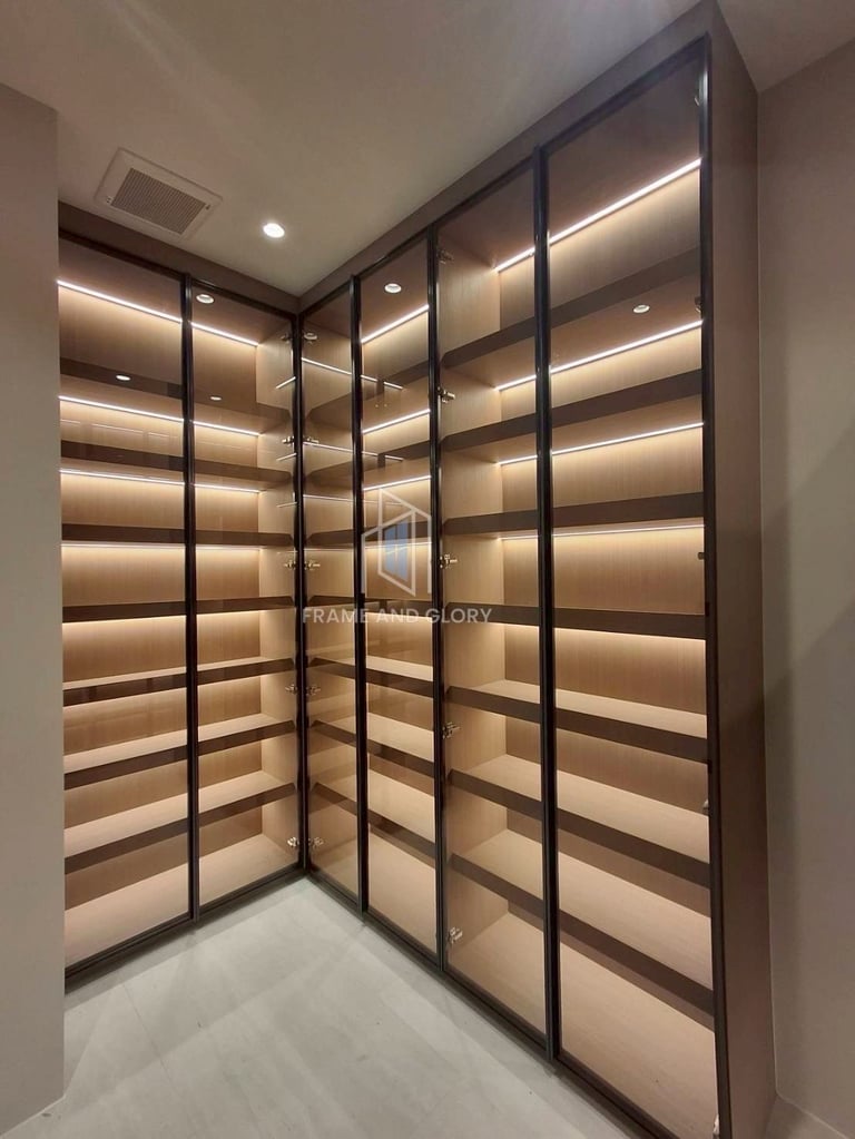 Aluminum cabinet frames in modern wardrobe